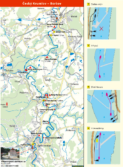 Map of the Vltava River - Vyšší Brod - Český Krumlov